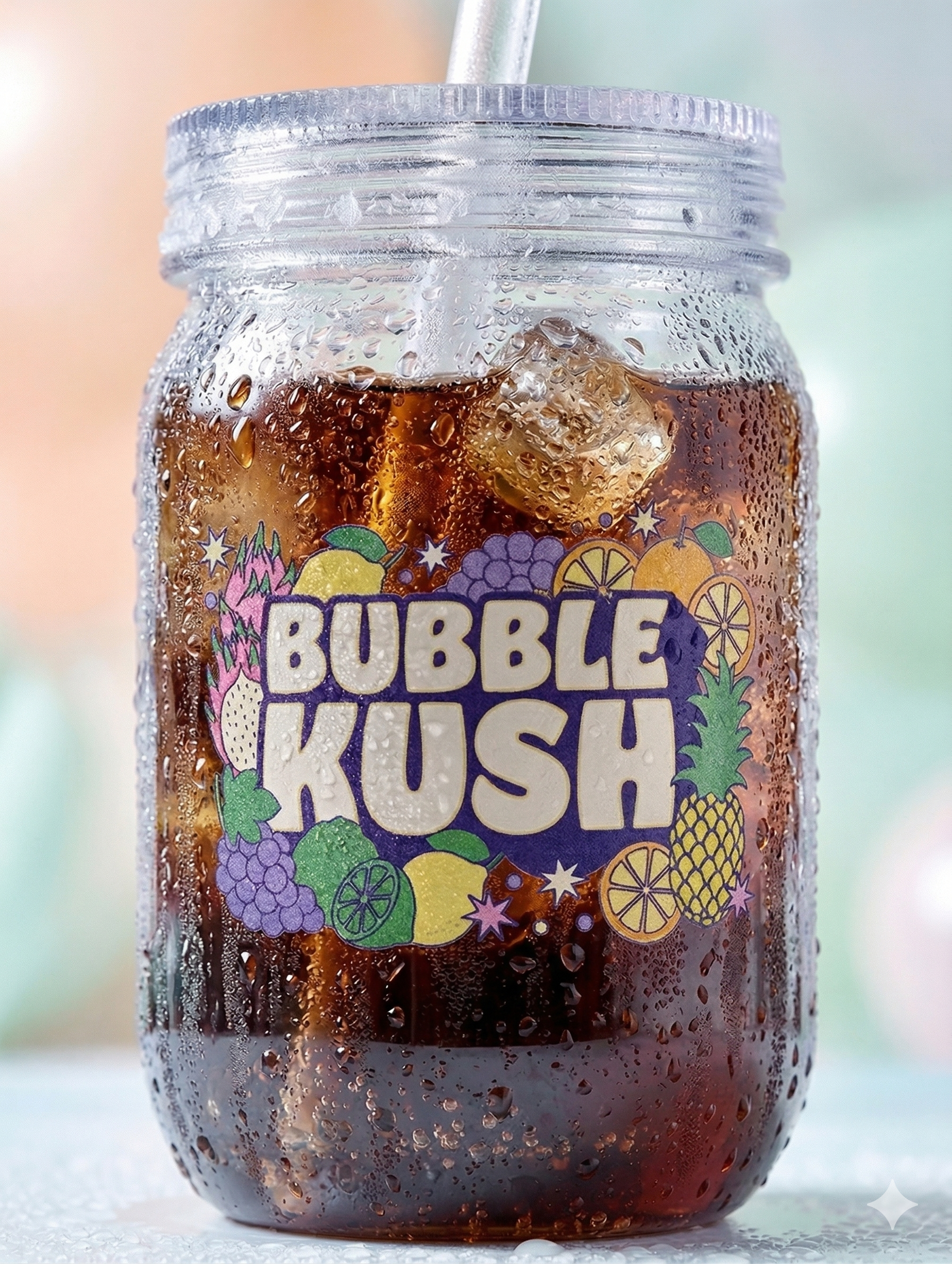 Product image Bubble Kush | Limited Edition Plastic Mason Jar Cup With Lid And Straw 1